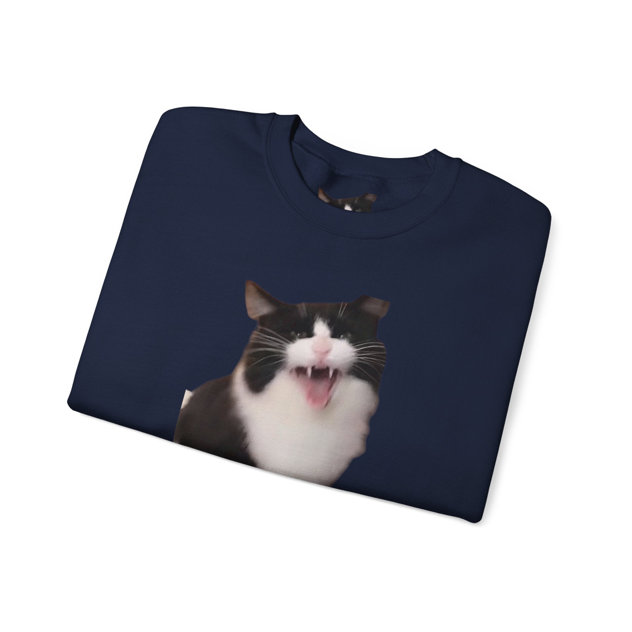 Copy of Crewneck Sweatshirt — 'Mr Chief, face the camera!' Funny Black & White Cat Photo Pullover