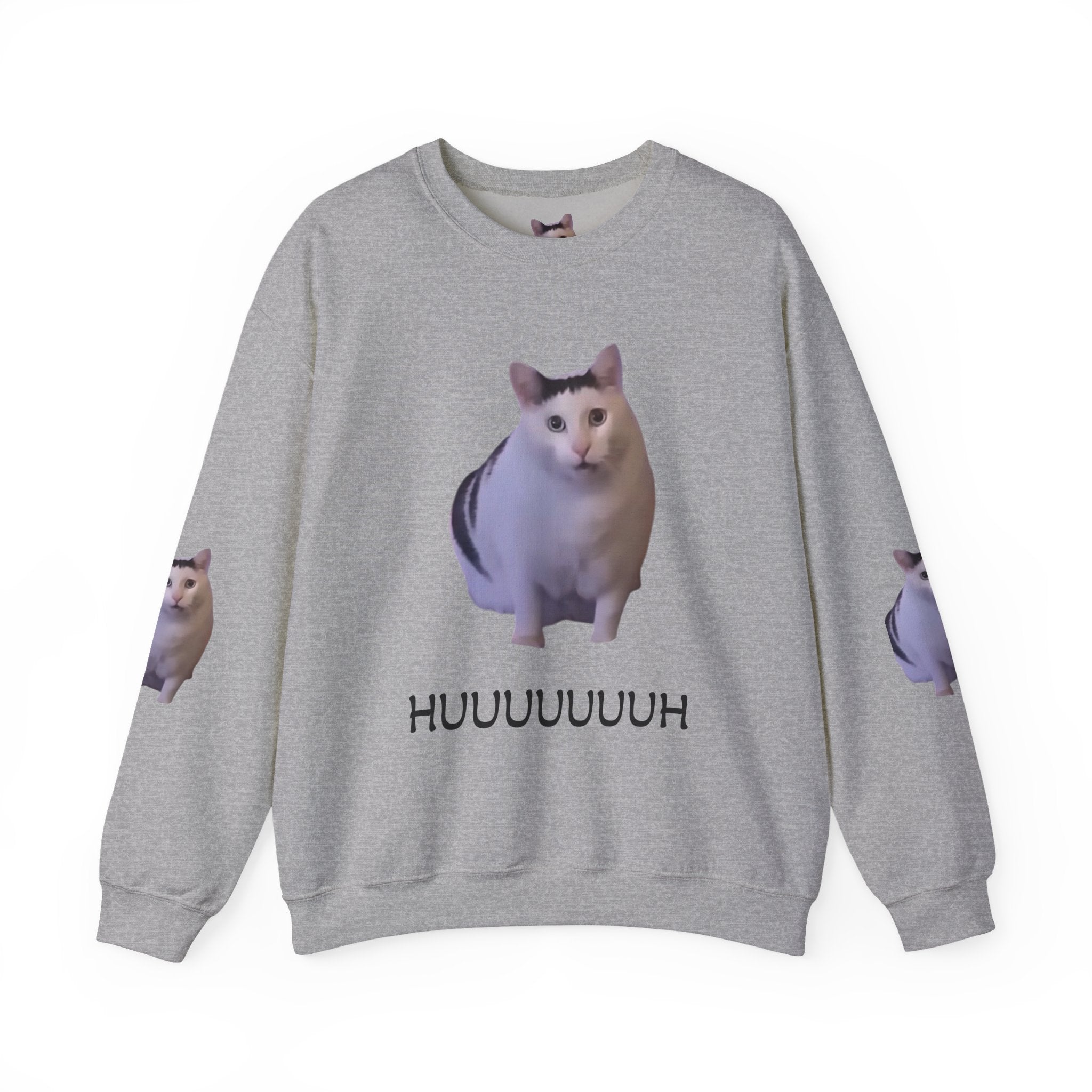 Cat Meme Sweatshirt — 'HUUUUUUH' Funny Photo Crewneck