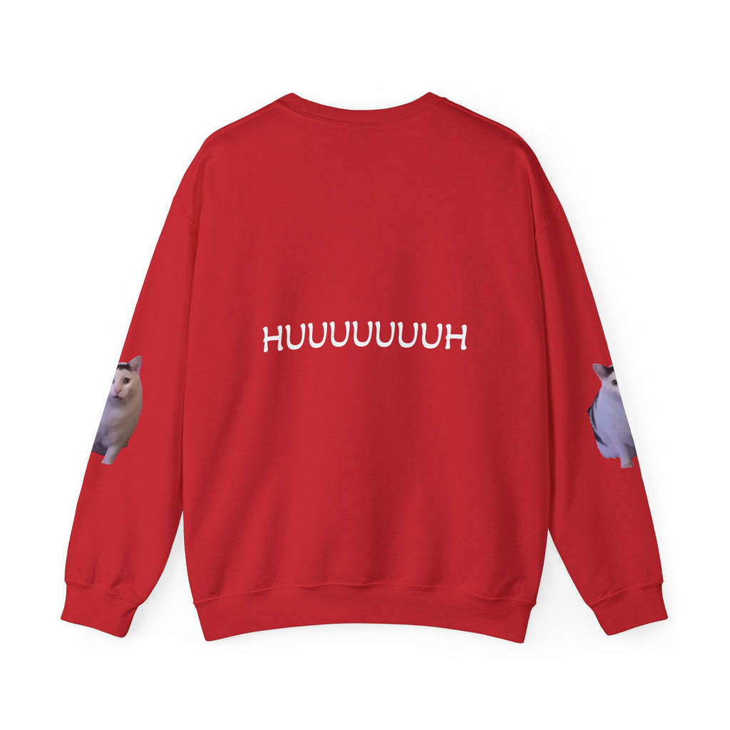 Cat Meme Sweatshirt — Funny 'HUUUUUUH' Photo Crewneck
