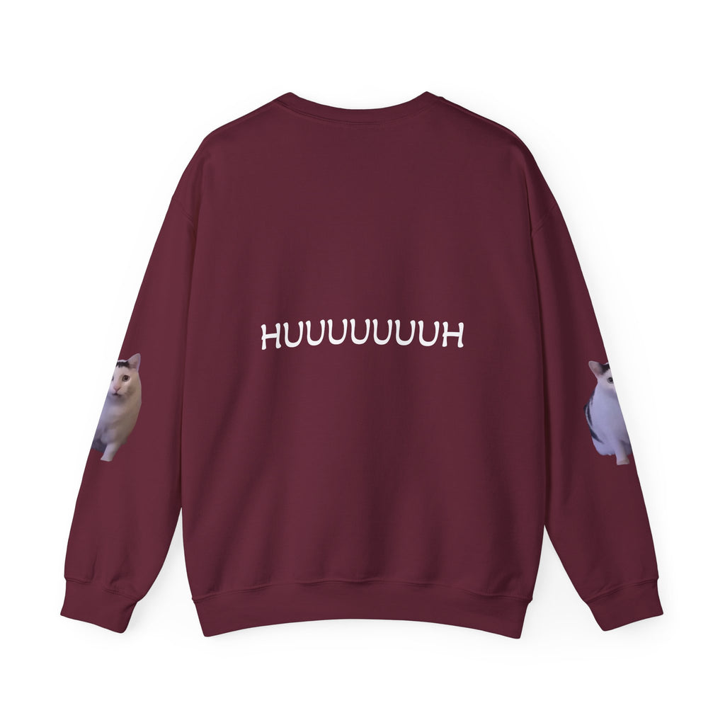 Cat Meme Sweatshirt — Funny 'HUUUUUUH' Photo Crewneck