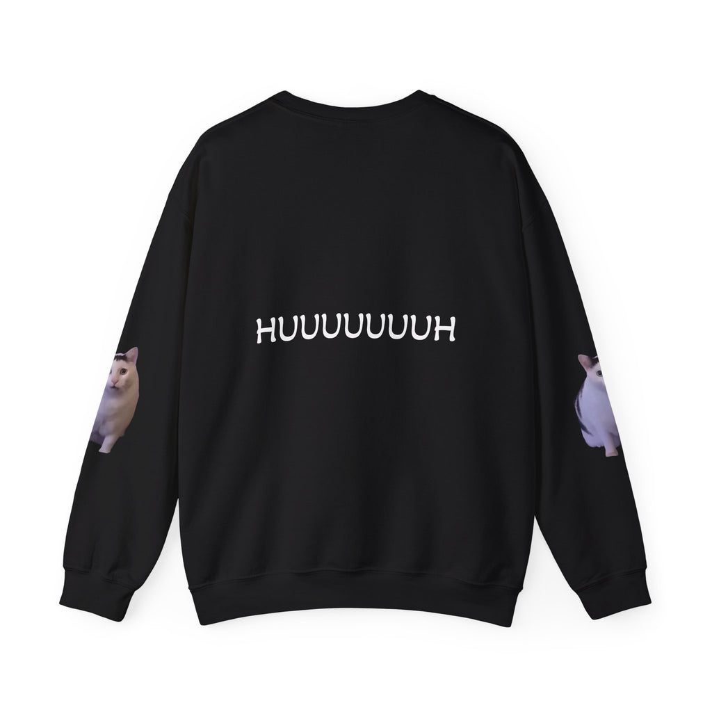 Cat Meme Sweatshirt — Funny 'HUUUUUUH' Photo Crewneck