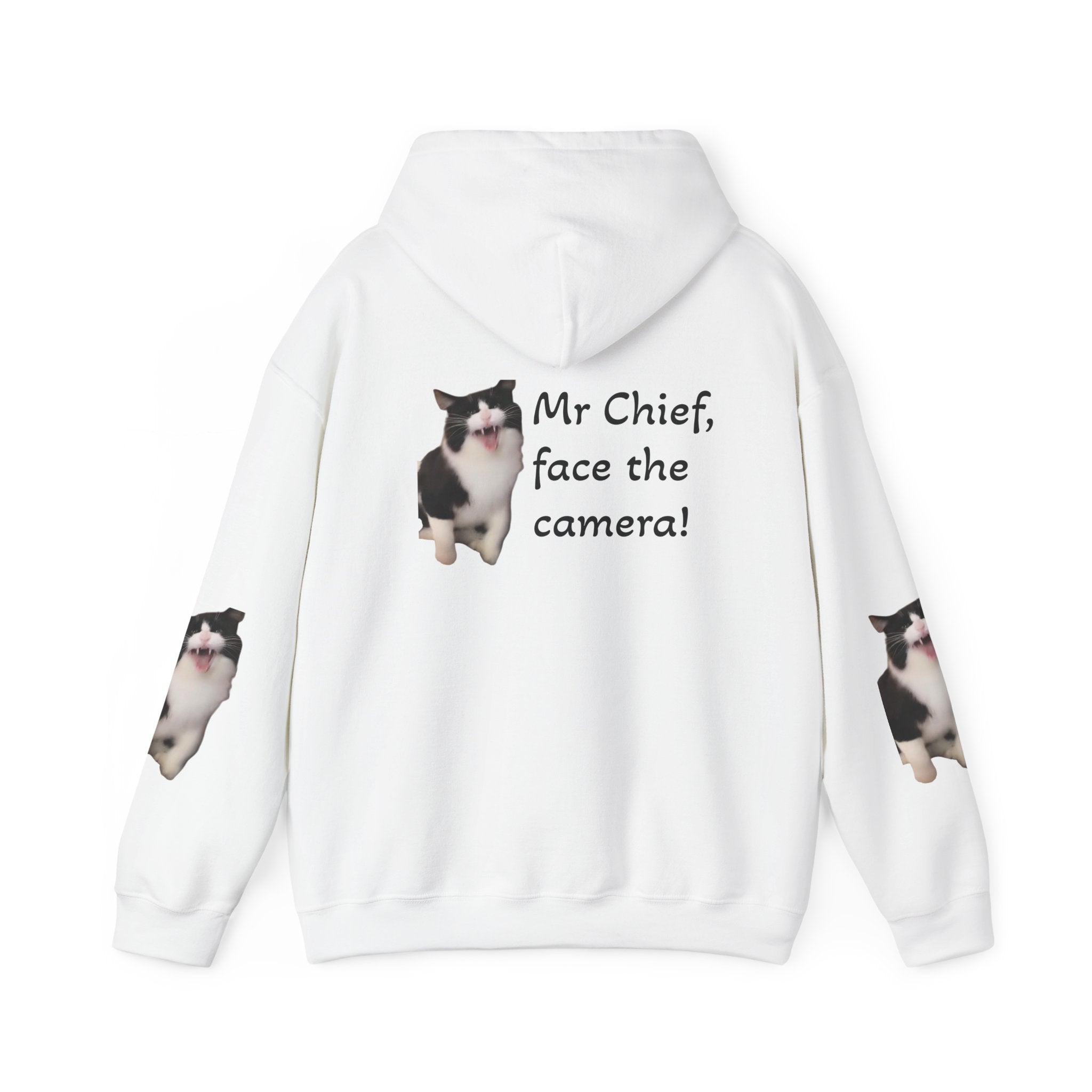 Cat Photo Hoodie — "Mr Chief, face the camera!" Cute Tuxedo Cat Portrait Sweatshirt
