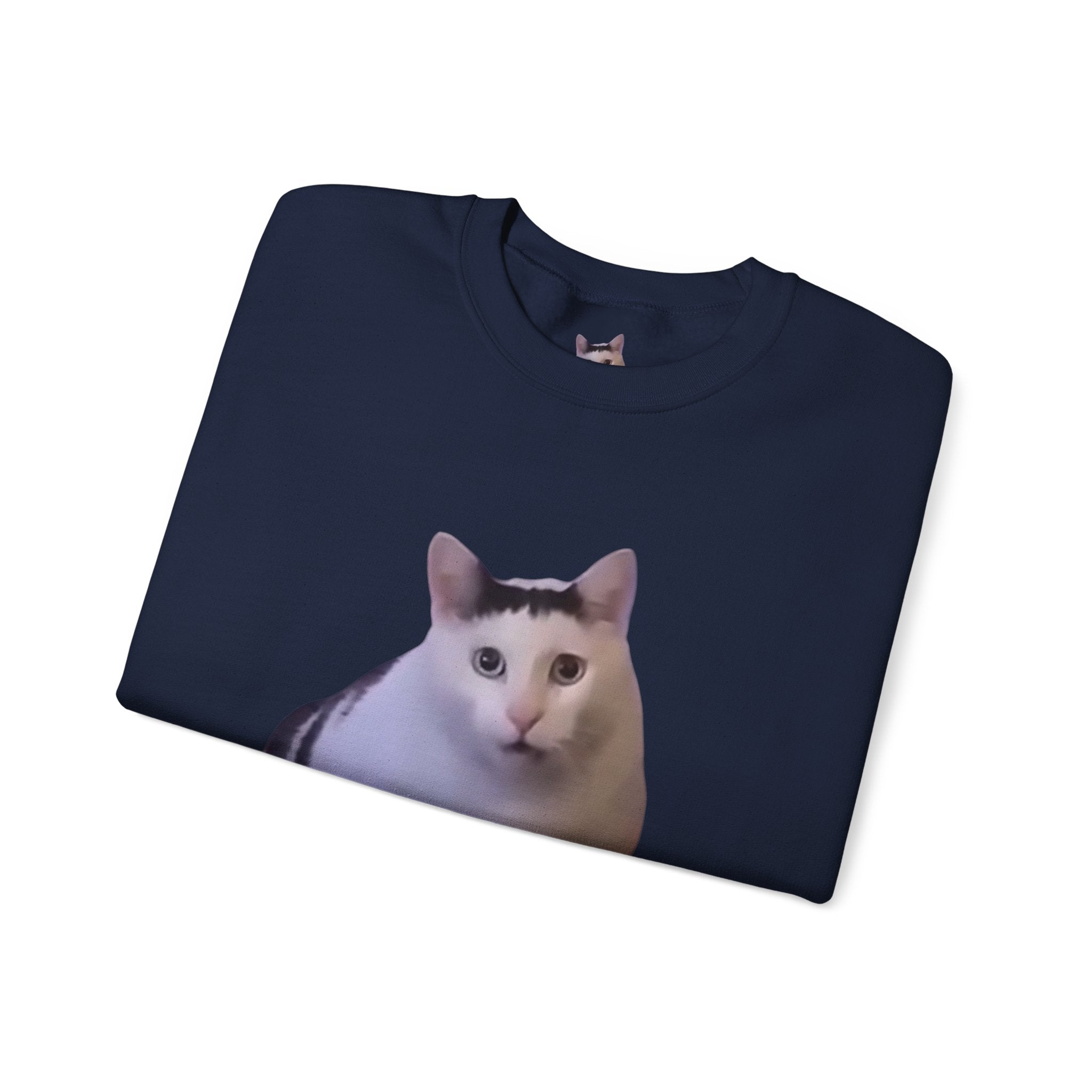 Cat Meme Sweatshirt — Funny 'HUUUUUUH' Photo Crewneck