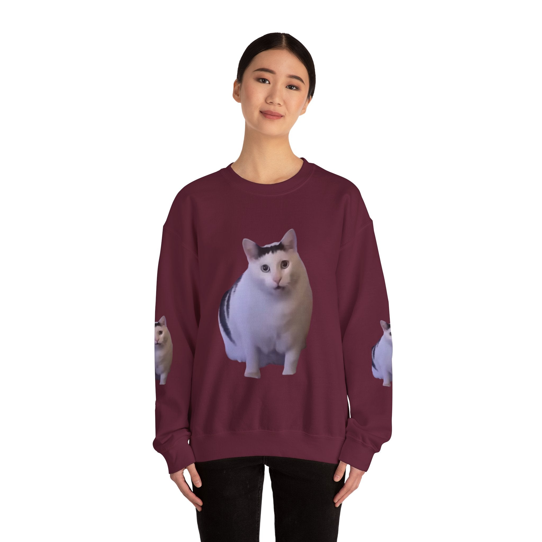 Cat Meme Sweatshirt — Funny 'HUUUUUUH' Photo Crewneck