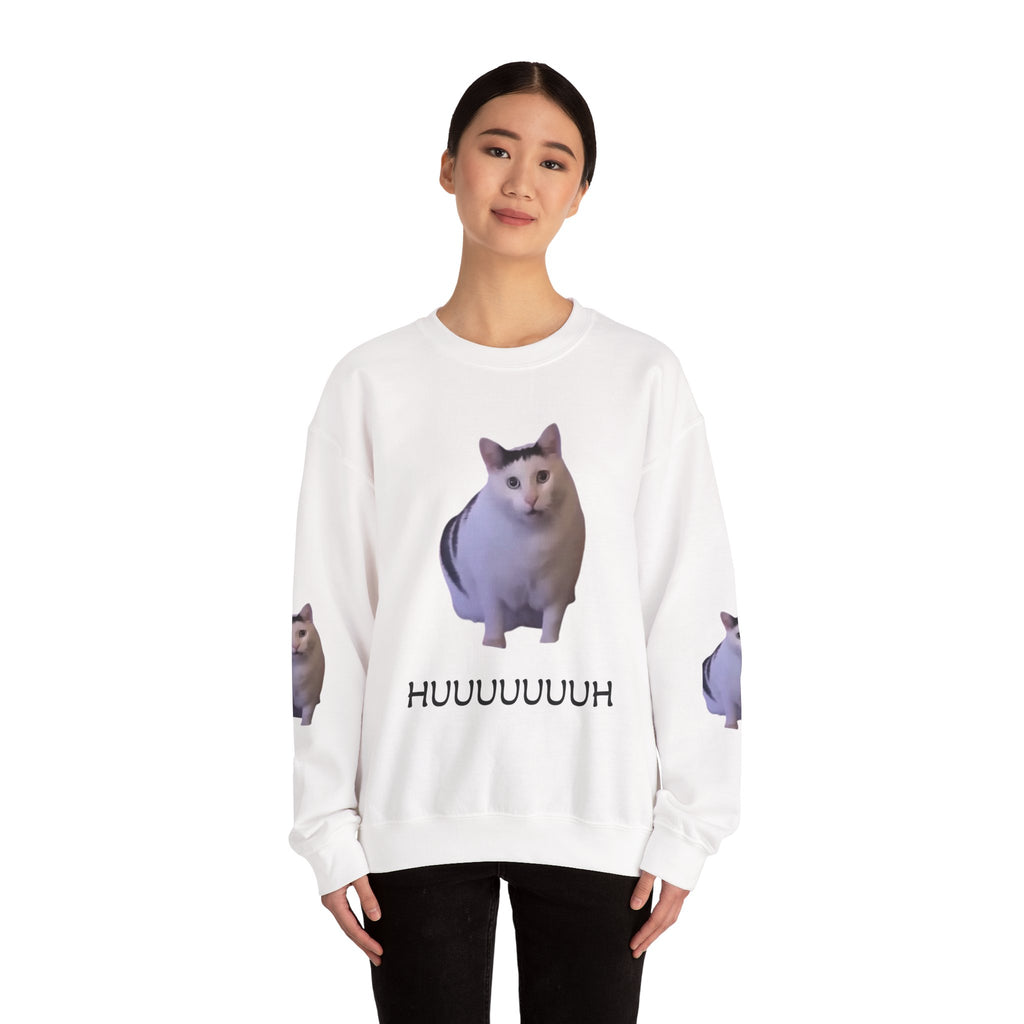 Cat Meme Sweatshirt — 'HUUUUUUH' Funny Photo Crewneck