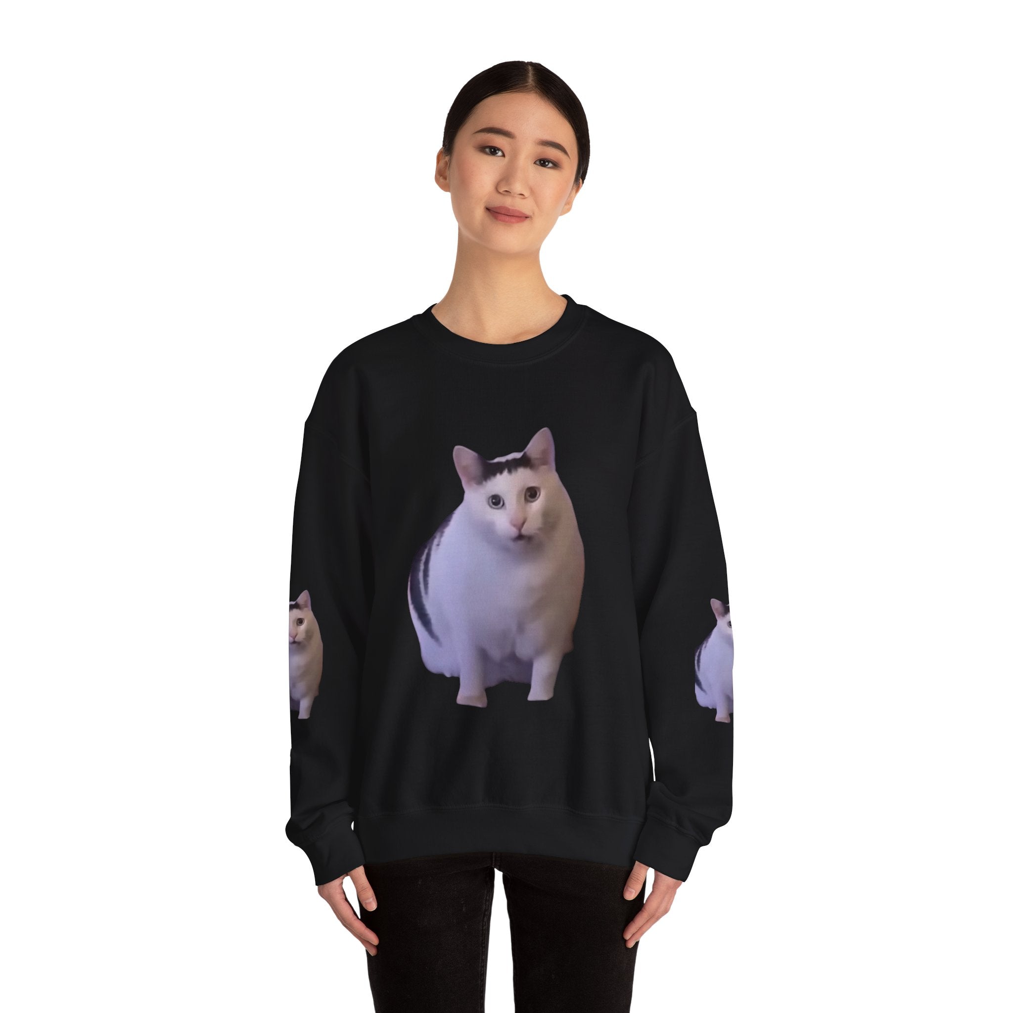 Cat Meme Sweatshirt — Funny 'HUUUUUUH' Photo Crewneck