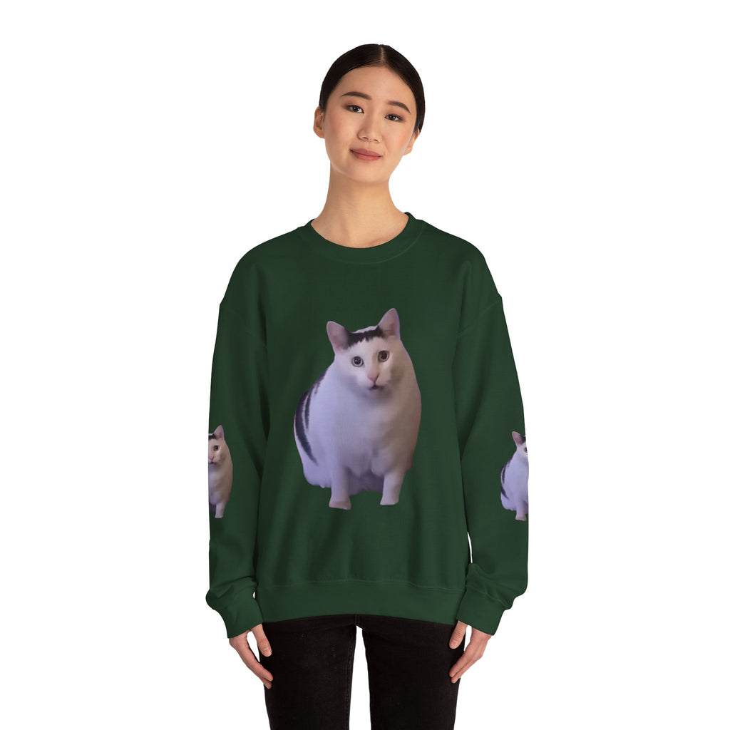 Cat Meme Sweatshirt — Funny 'HUUUUUUH' Photo Crewneck