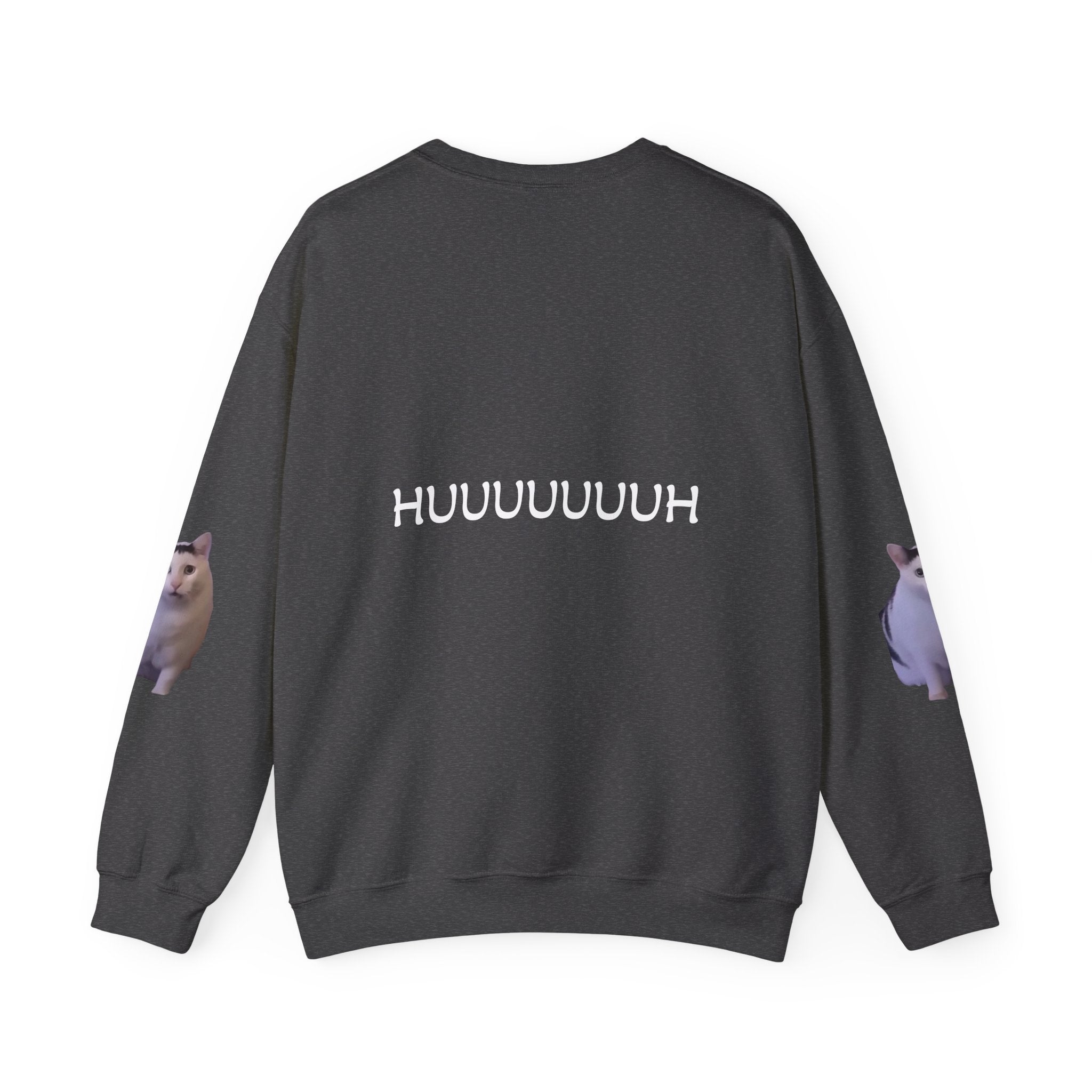 Cat Meme Sweatshirt — Funny 'HUUUUUUH' Photo Crewneck