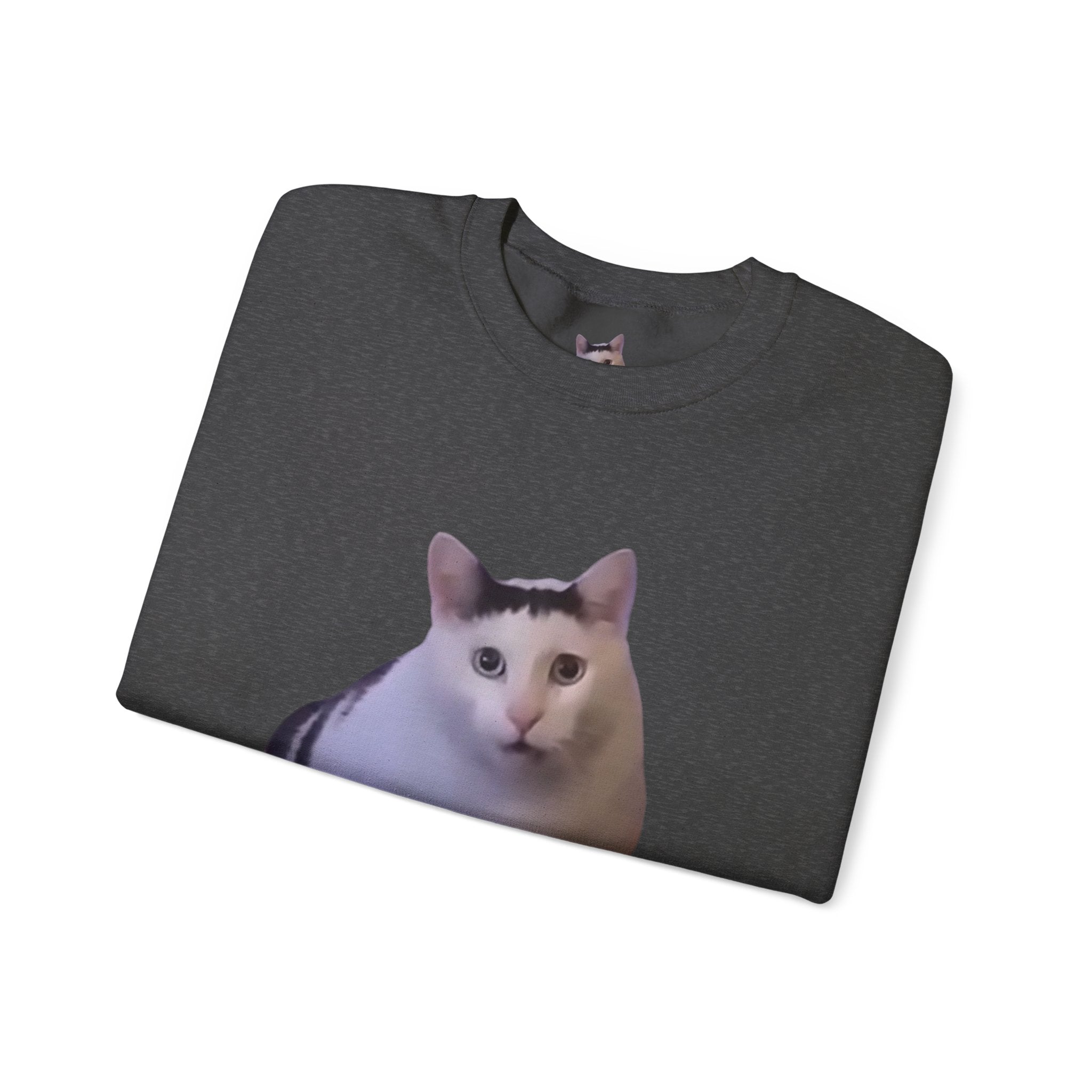 Cat Meme Sweatshirt — Funny 'HUUUUUUH' Photo Crewneck