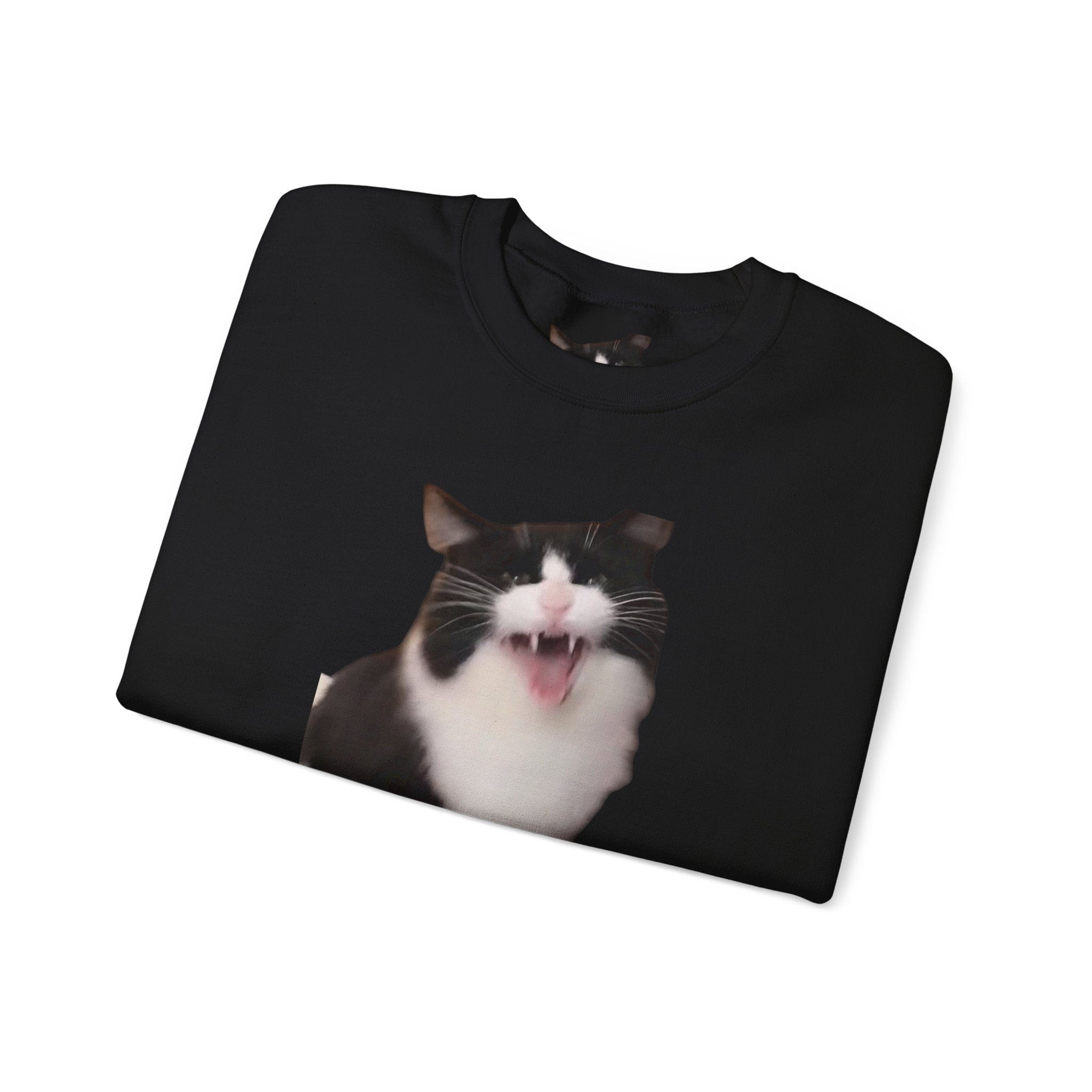 Copy of Crewneck Sweatshirt — 'Mr Chief, face the camera!' Funny Black & White Cat Photo Pullover