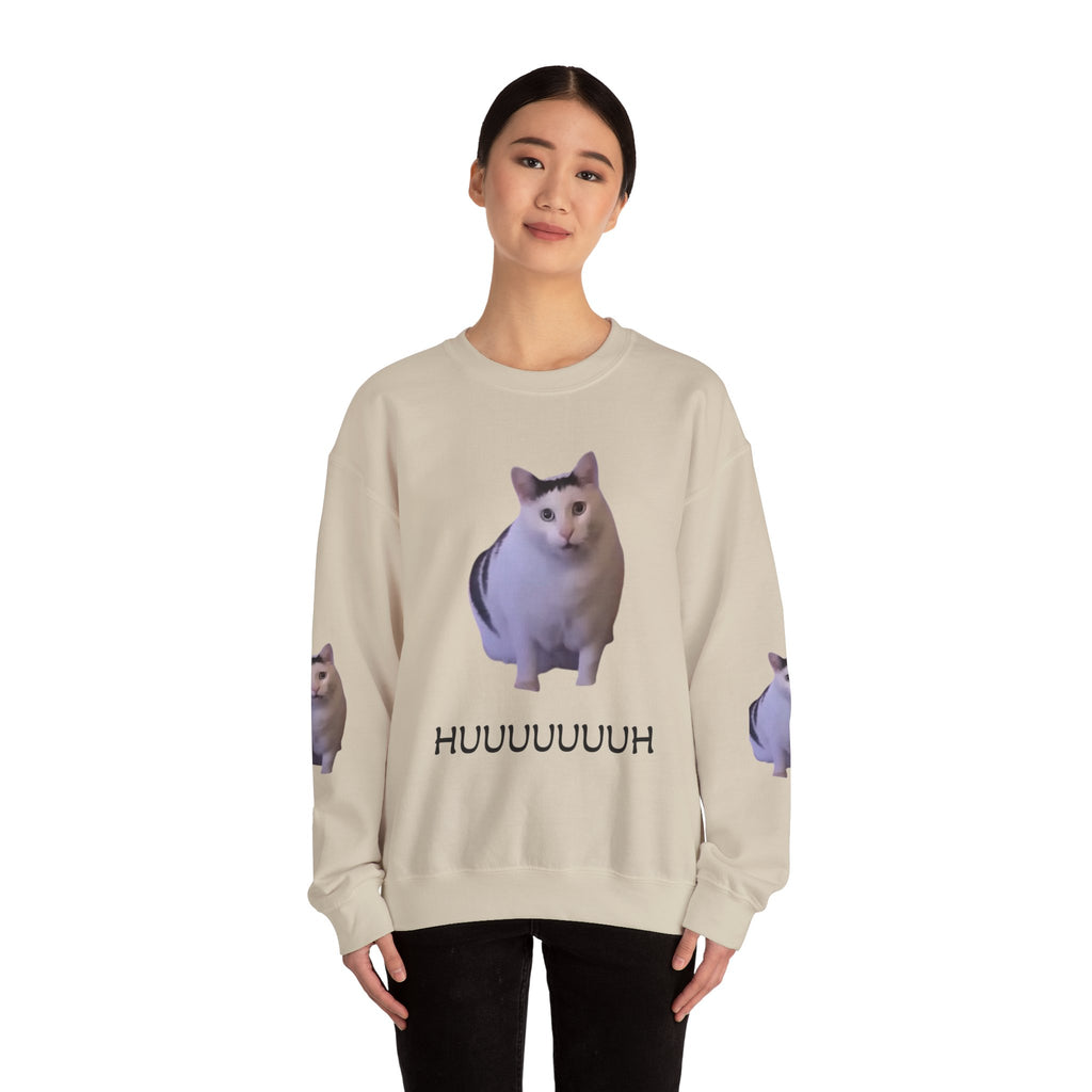 Cat Meme Sweatshirt — 'HUUUUUUH' Funny Photo Crewneck