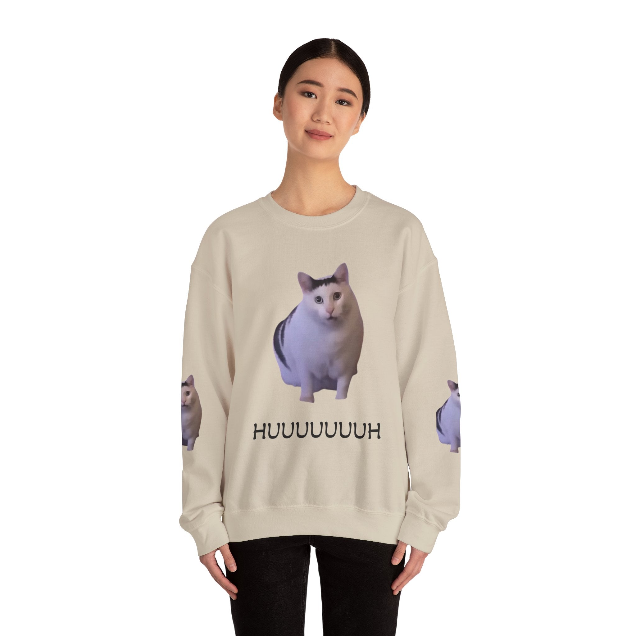 Cat Meme Sweatshirt — 'HUUUUUUH' Funny Photo Crewneck