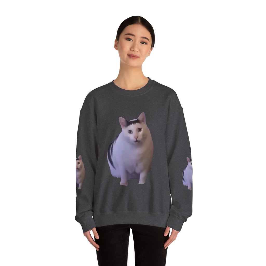 Cat Meme Sweatshirt — Funny 'HUUUUUUH' Photo Crewneck