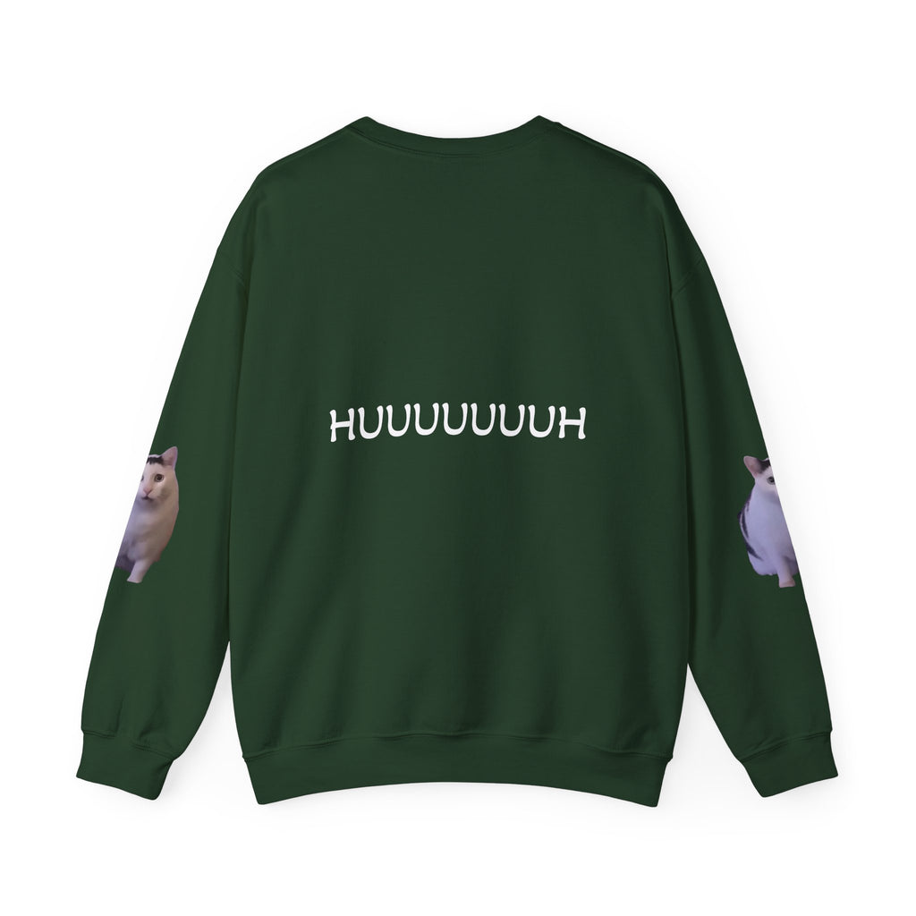 Cat Meme Sweatshirt — Funny 'HUUUUUUH' Photo Crewneck