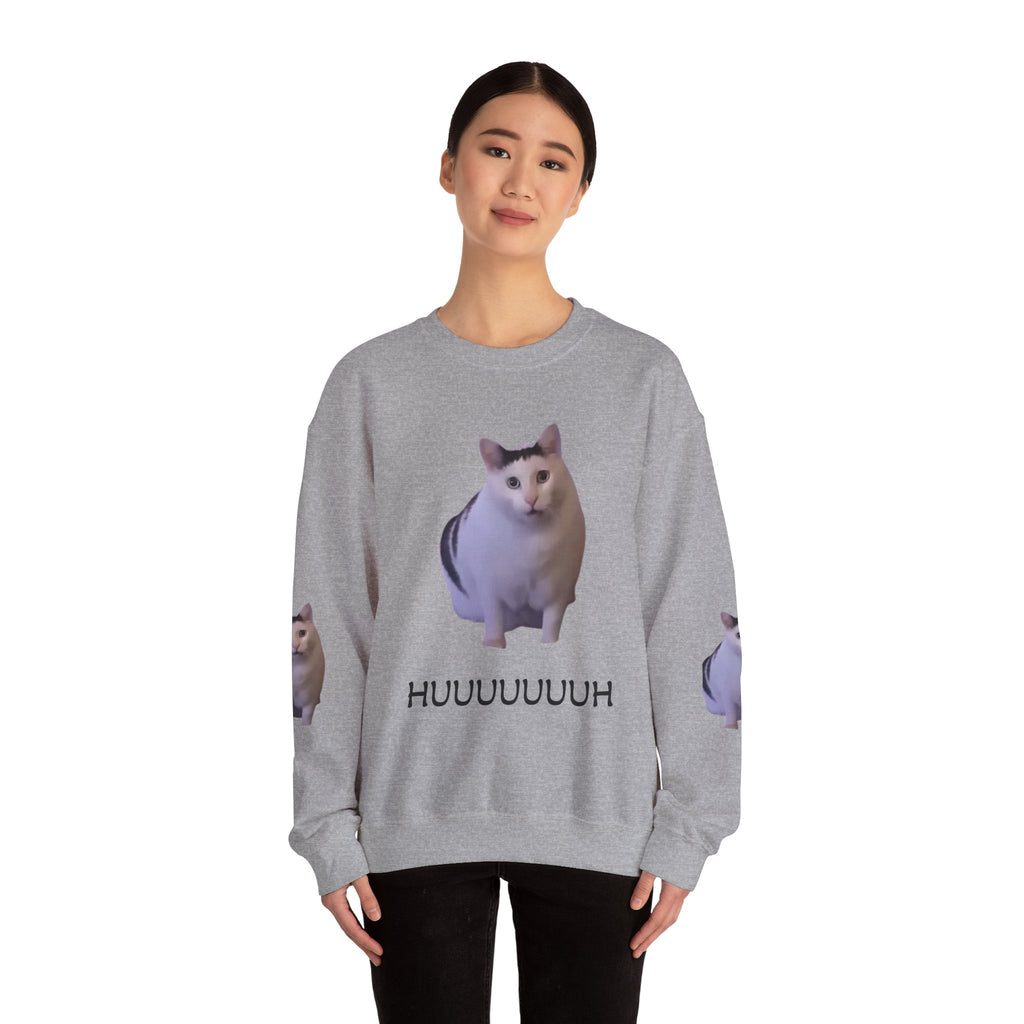 Cat Meme Sweatshirt — 'HUUUUUUH' Funny Photo Crewneck