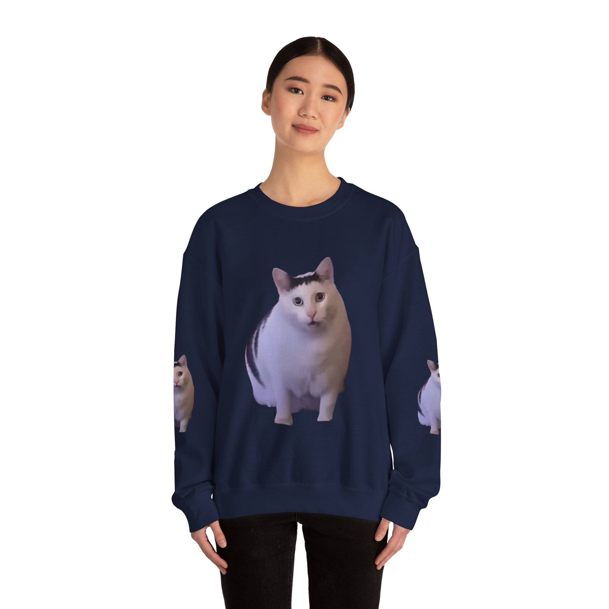 Cat Meme Sweatshirt — Funny 'HUUUUUUH' Photo Crewneck