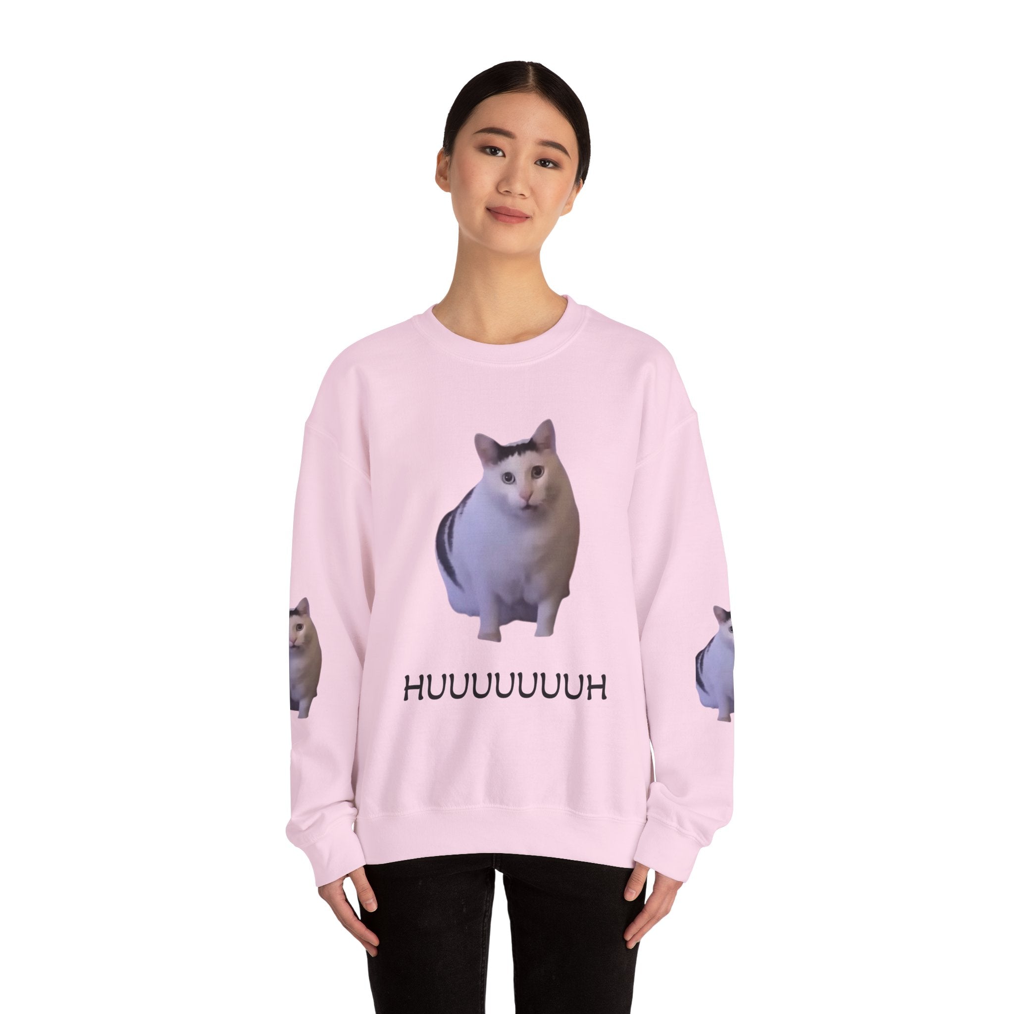 Cat Meme Sweatshirt — 'HUUUUUUH' Funny Photo Crewneck