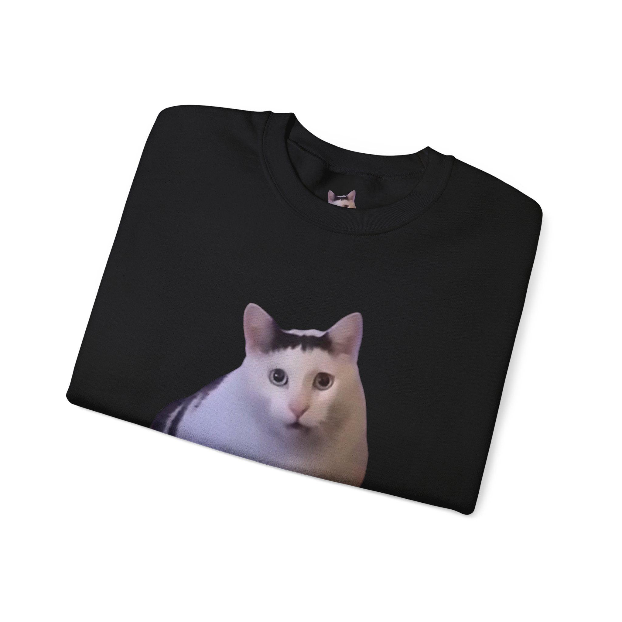 Cat Meme Sweatshirt — Funny 'HUUUUUUH' Photo Crewneck